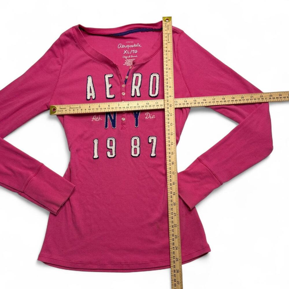 Y2K Pink Aeropostale Henley long sleeve shirt with white lettering size XL - Picture 7 of 7